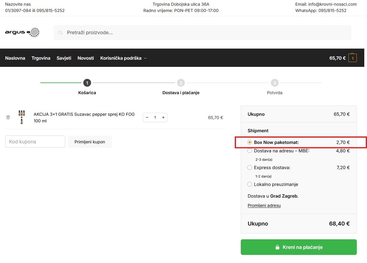 Ispravno odabran način isporuke na Box Now paketomat
