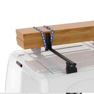 Čelični krovni nosači za gospodarska (kombi) vozila sa stoperima za stabiliziranje tereta i trakama za vezanje koje pričvršćuju dugačke daske